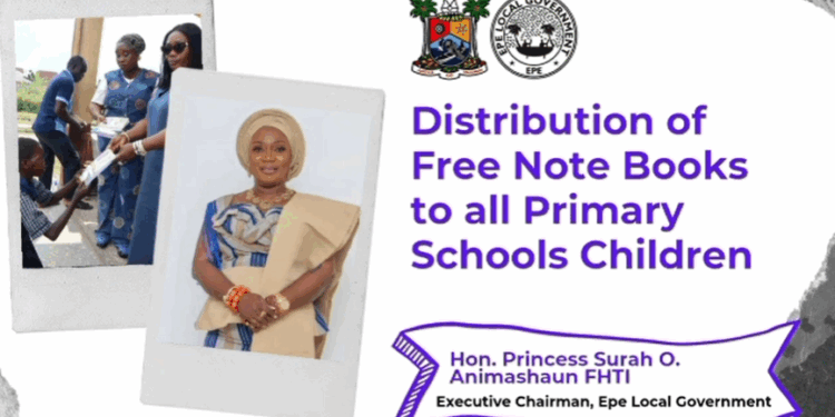 Princess of Progress: Hon. Surah O. Animashaun, FHTI, Puts Smiles on Pupils’ Faces as She Distributes Thousands of Note Books Across Epe zzzz